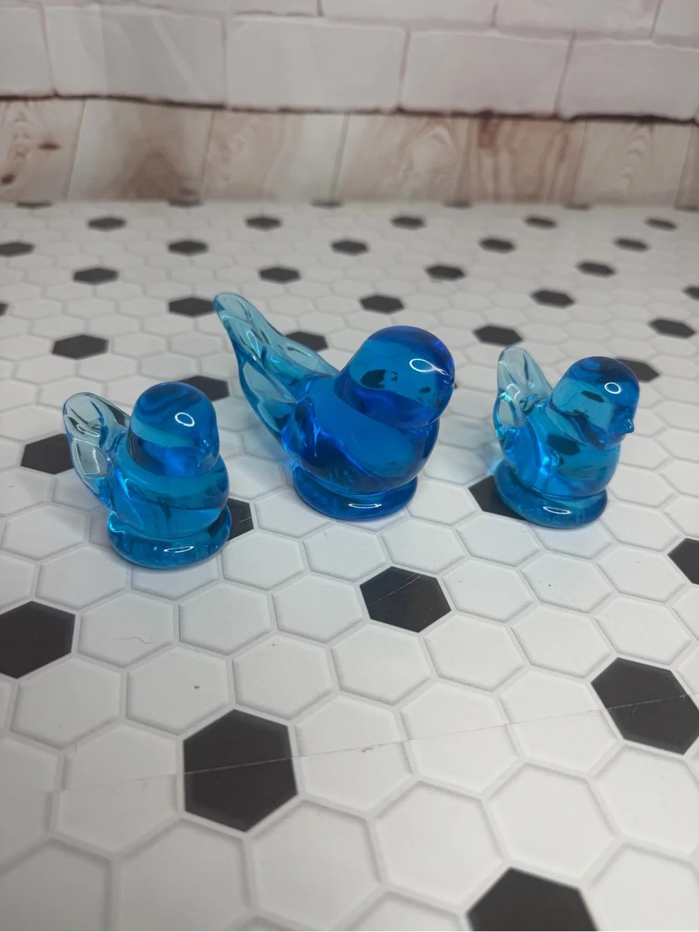 Vintage Happy Little Blues Blue Glass Bird Figurines Set of 3